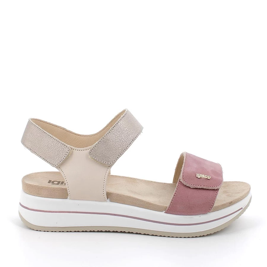"Igi&Co Women's Leather Wedge Sandals in Pink-Champagne"