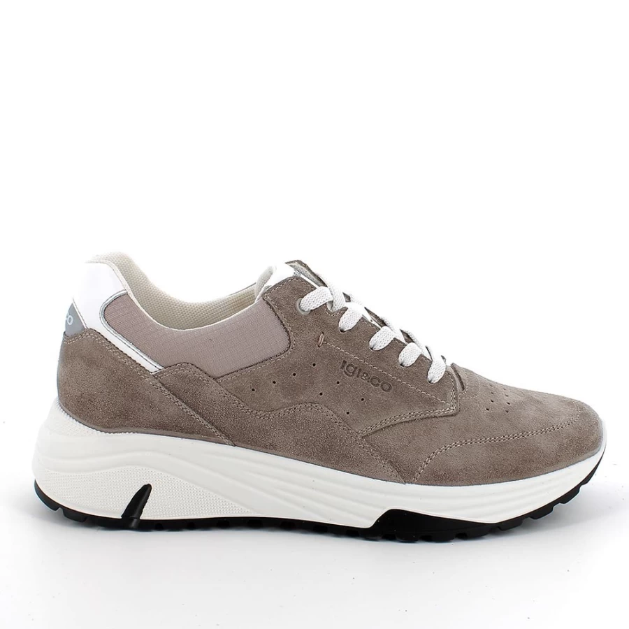 "Igi&Co Men's Dark Beige Leather Sneakers"