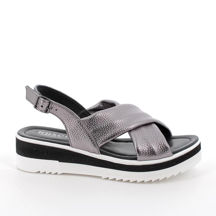 "Igi&Co Women's Dark Grey Wedge Sandals – Stylish & Comfortable Footwear"
