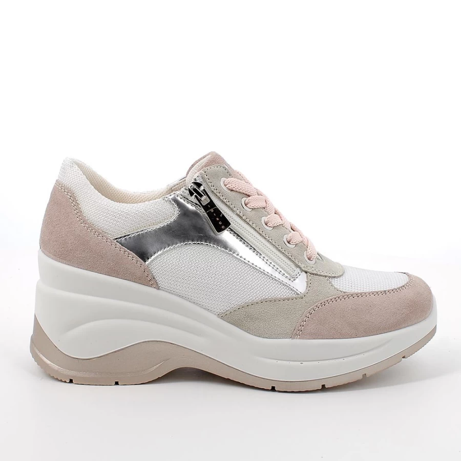 Igi&Co Women's Powder Beige & White Wedge Sneakers - Fashion Comfort Casual Shoes
