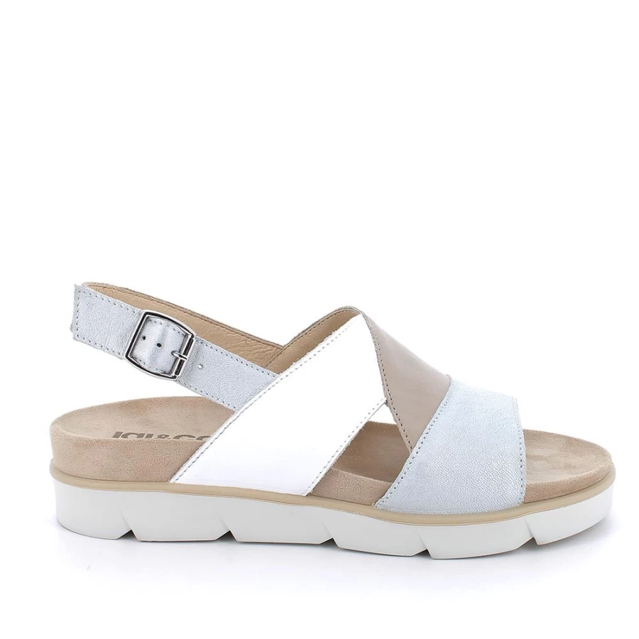 "Igi&Co Women's Leather Sandals in Silver-White"